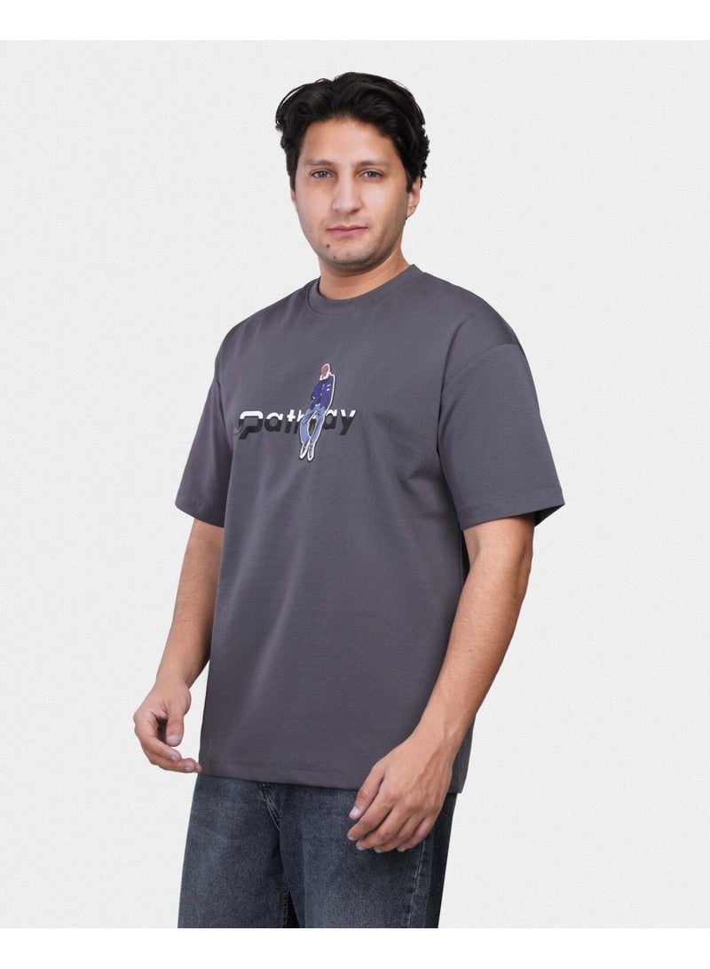 TORINESE "Pathway" Urban Illustration Charcoal Grey Oversize Tee - Image 4