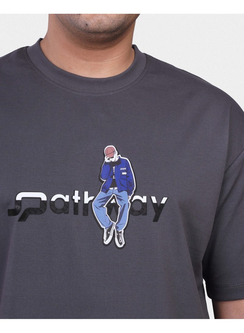 TORINESE "Pathway" Urban Illustration Charcoal Grey Oversize Tee - Image 3