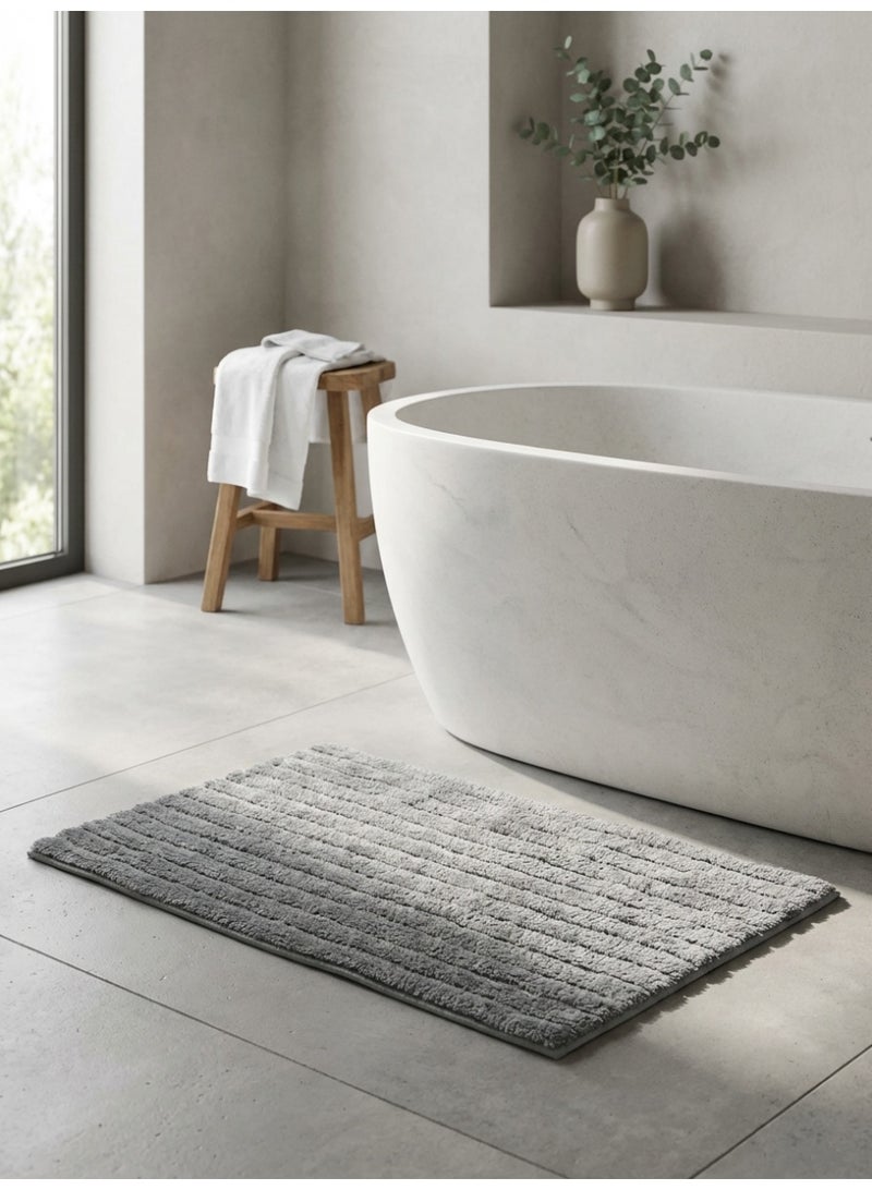 Ambrosia حصيرة حمام قطنية مخططة مع قاعدة رذاذ مضادة للانزلاق - 50 × 80 سم فضي - Image 5