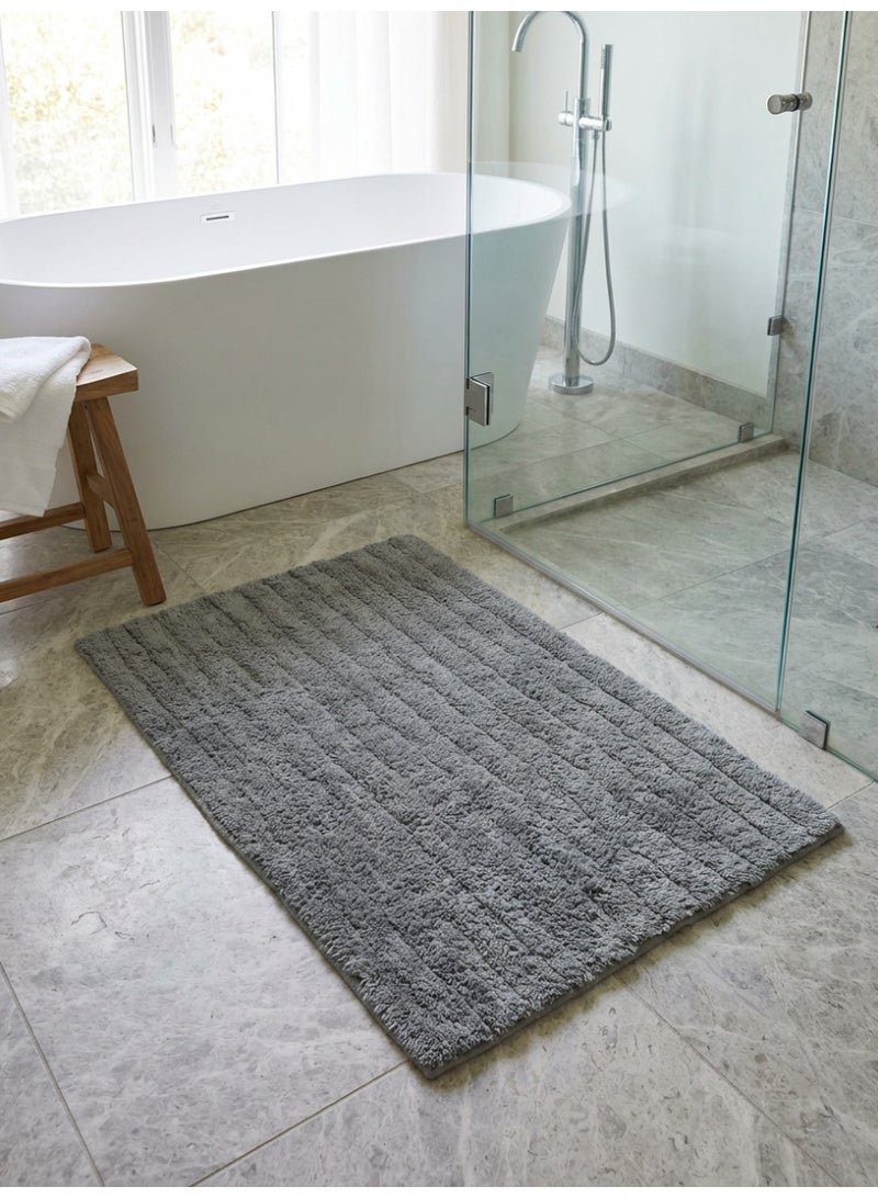 Ambrosia حصيرة حمام قطنية مخططة مع قاعدة رذاذ مضادة للانزلاق - 50 × 80 سم فضي - Image 4