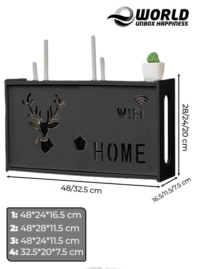Eworld Stylish Wall-Mounted Router Rack for Wi-Fi Router, Set-Top Box, Light Cat Box, and More, Includes Doors and Patch Panel Shielding Box for Neat Storage, Black - Image 2