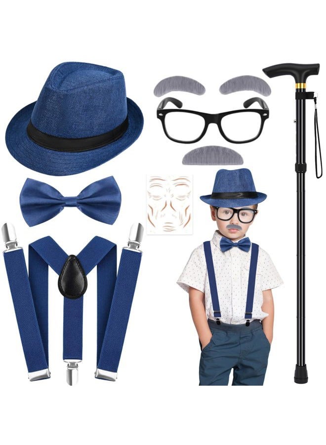 Yanbuny Old Man Costume Accessories Grandpa Costume Set with Old Man Glasses Suspender Cane Eyebrows Mustache Hat Stickers (Style 5) - Image 1