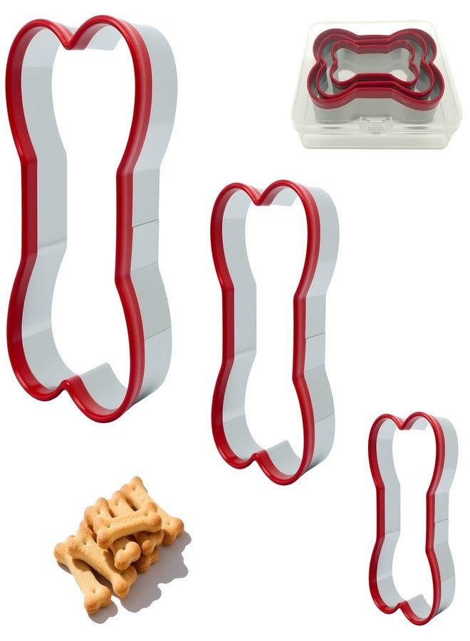 VTUGP Dog Bone Shapes Cookie Cutters 3 Pieces, Dog Treats Cutters 2.52" 3.35'' 3.82", Stainless Steel Biscuit Mold with Soft PVC Cover Coated - Image 1