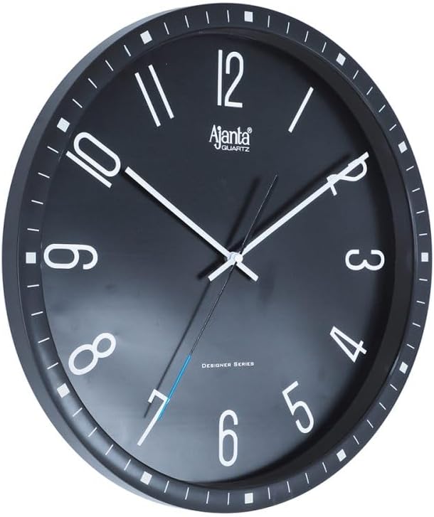 Ajanta Designer Wall Clock 6087 – Black Glossy Frame, Dome Glass, Silent Sweep, Luxury White Dial with Silver Markers | Noiseless for Home & Office - Image 1