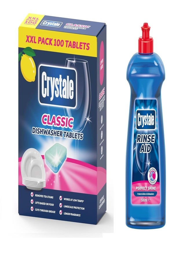 Crystale Dishwasher Tablets 100's with Crystale Dishwasher Rinse Aid 500ml - Image 1