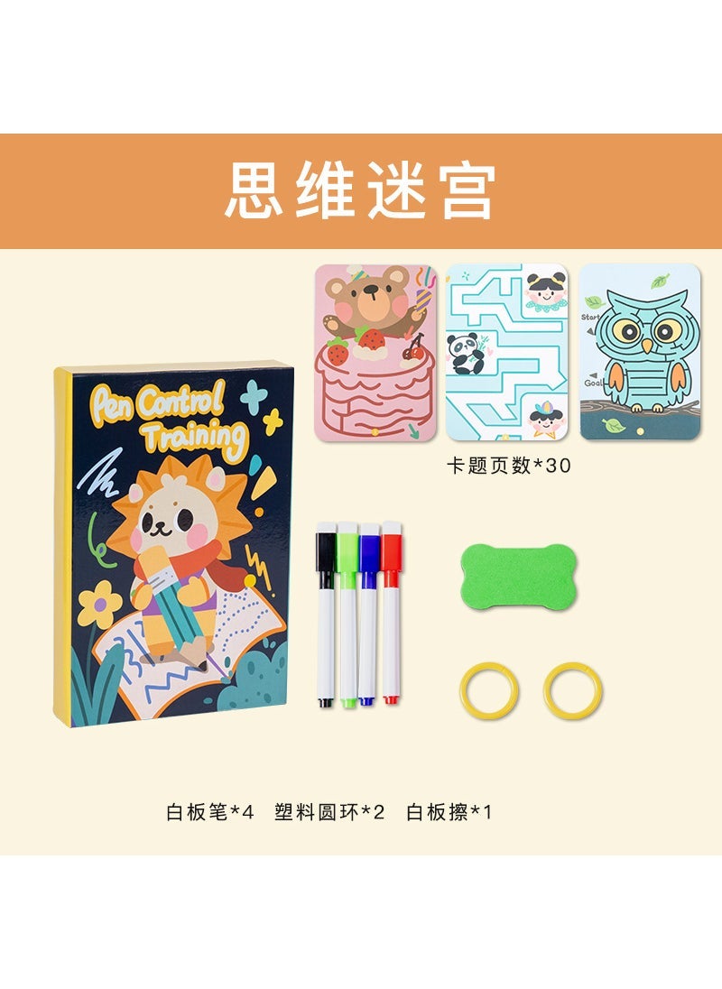 Childrens early education fun control pen training card kindergarten erasable pen concentration practice writing paste educational toys [F] thinking maze 
