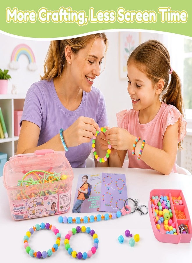 DPAPDI Animal Pop Beads Jewelry Making Kit with Snap & String Activities, DIY Bracelet Necklace Ring & Keychain Craft Set for Girls Ages 3-8, Birthday Gift with Storage Box - Image 3