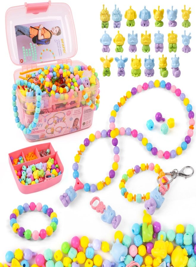 DPAPDI Animal Pop Beads Jewelry Making Kit with Snap & String Activities, DIY Bracelet Necklace Ring & Keychain Craft Set for Girls Ages 3-8, Birthday Gift with Storage Box - Image 1