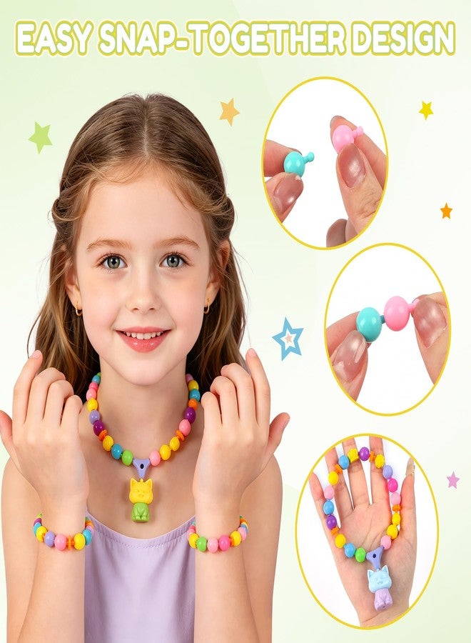 DPAPDI Animal Pop Beads Jewelry Making Kit with Snap & String Activities, DIY Bracelet Necklace Ring & Keychain Craft Set for Girls Ages 3-8, Birthday Gift with Storage Box - Image 4