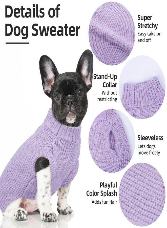 بوماي بوريتي كنزة للكلاب من بوميبوريتي - كنزة بدون أكمام منقطة للحيوانات الأليفة مع ياقة عالية وقصة مرنة تناسب السلالات الصغيرة والمتوسطة، قميص كلاب منقطة ملونة لجلسات تصوير عيد الميلاد، مقاس متوسط، بنفسجي - Image 2