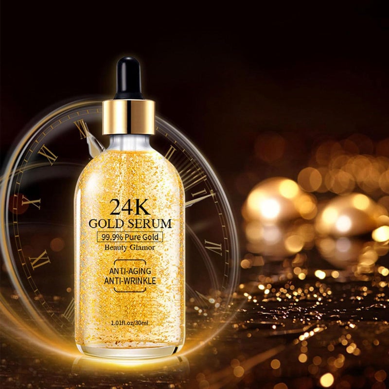 Grospe 24K Gold Serum for Face, 2Pack Skin Tone Even Anti Aging Moisturizer with Vitamin,Glow Collagen Booster Serum Hyaluronic Acid for Dark Spots & Fine Lines, 2.02fl oz - Image 5