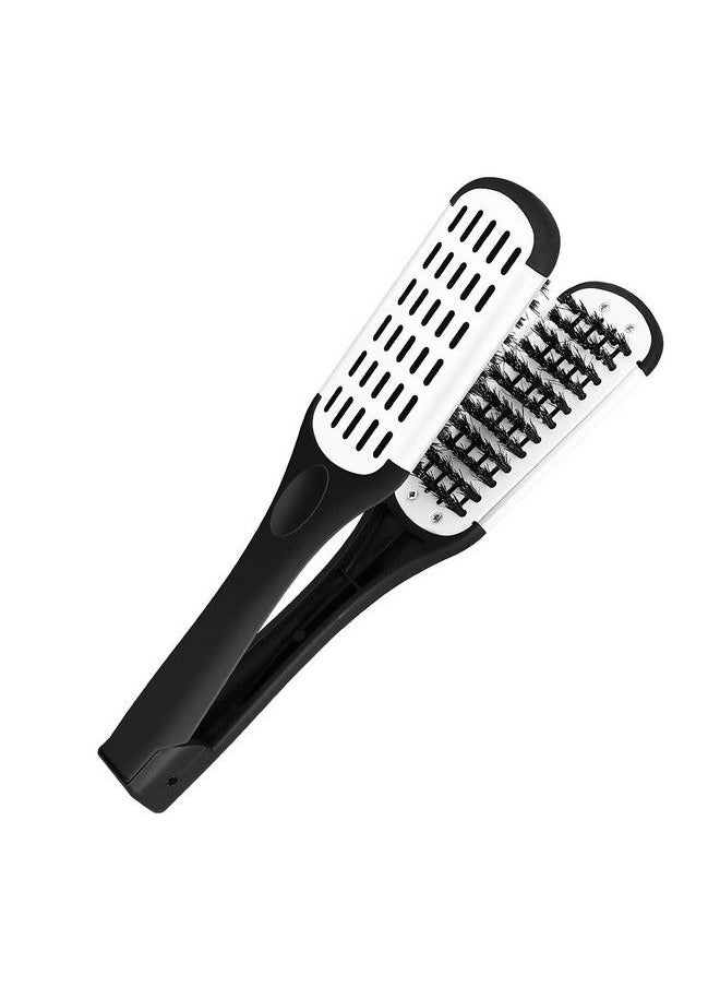 ROSENICE - Hair Straightening Comb Styling Tools Boar Bristle Double Sided Brush Comb Clamp (Black White) - Image 1