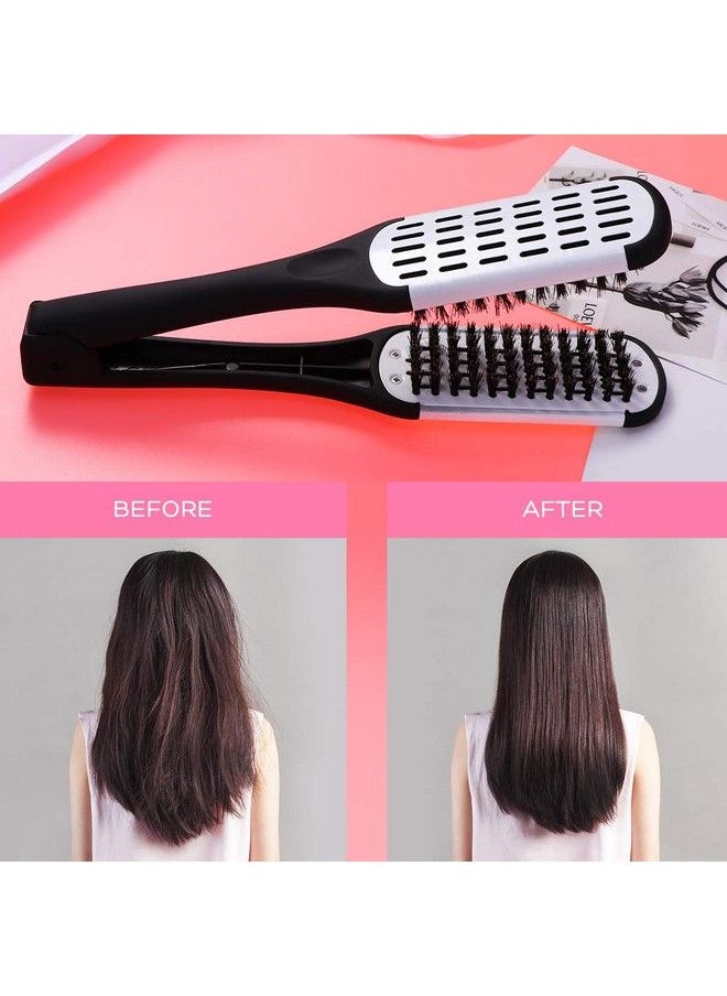 ROSENICE - Hair Straightening Comb Styling Tools Boar Bristle Double Sided Brush Comb Clamp (Black White) - Image 1