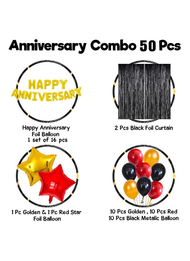Party Propz Party Propz Anniversary Decoration Items Kit - 50Pcs Happy Anniversary Balloons | Anniversary Balloons for Decoration | Happy Anniversary Decoration | Golden Happy Anniversary Foil Balloons  - Image 2