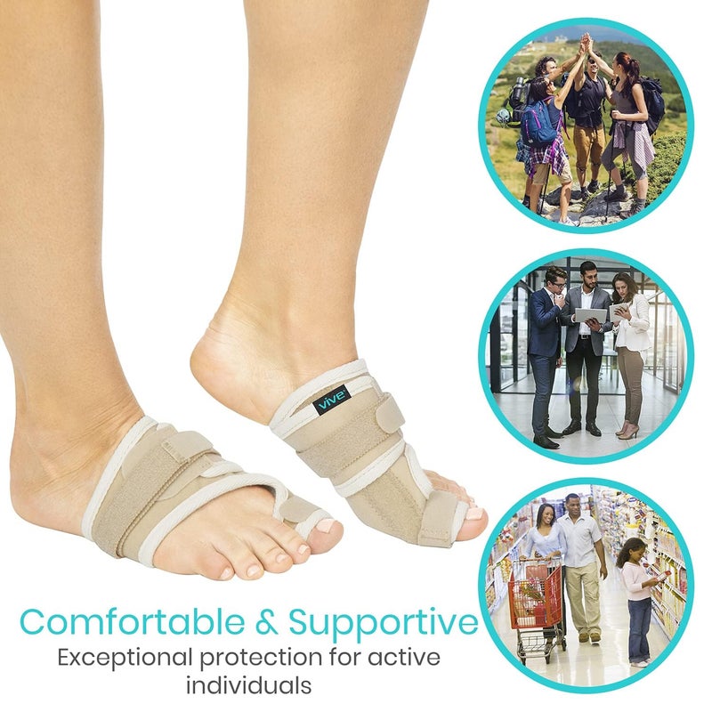 Vive Bunion Brace (Pair) - Big Toe Corrector Straightener with Splint - Hallux Valgus Pad, Joint Pain Relief, Alignment Treatment - Orthopedic Sleeve Foot Wrap Support for Men and Women (Beige) - Image 3