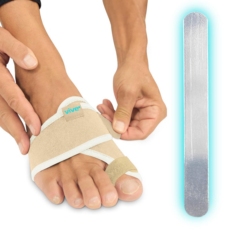 Vive Bunion Brace (Pair) - Big Toe Corrector Straightener with Splint - Hallux Valgus Pad, Joint Pain Relief, Alignment Treatment - Orthopedic Sleeve Foot Wrap Support for Men and Women (Beige) - Image 1