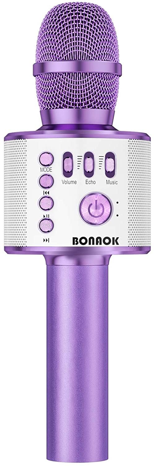 BONAOK ميكروفون كاريوكي لاسلكي بتقنية البلوتوث من بوناوك، جهاز مكبر صوت محمول 3 في 1 بيدوي لجميع الهواتف الذكية، هدية للفتيات والفتيان والأطفال والبالغين لجميع الأعمار Q37 (بنفسجي فاتح) - Image 1