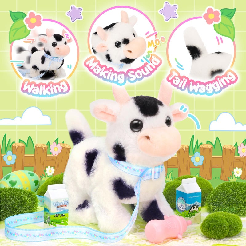 Tagitary Plush Toys Interactive Toys Cow for Kids,Walking Pet Toys Can Make Sounds,Wag Tail and Nod Head, Realistic Stuffed Cattle Toys Birthday Gift for Kids Toddlers - Image 5