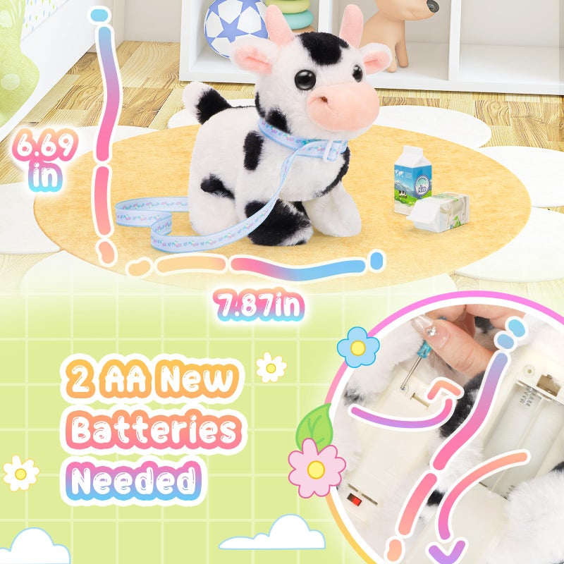 Tagitary Plush Toys Interactive Toys Cow for Kids,Walking Pet Toys Can Make Sounds,Wag Tail and Nod Head, Realistic Stuffed Cattle Toys Birthday Gift for Kids Toddlers - Image 2