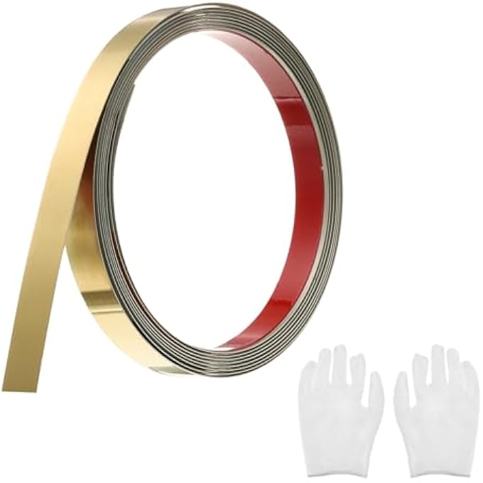 STAINLESS STEEL MOLDING STRIP SELF ADHESIVE BRUSHED GOLD PEEL AND STICK WALL MOLDING STRIP WITH GLOVE DECORATIVE STRIP FOR WALL MIRROR 0.6" X 9.8 FT - Image 2