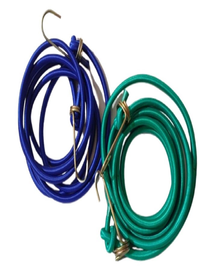 DAIDSUKE® (Pack of 2) 7.5 Foot Long Length 5mm Thick High Strength Rope 14 Ft Streched Elastic Luggage Tying with Strong Stainless Steel Hooks Bike Car Travel Use (Multi Color) - Image 1