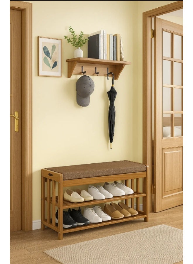 LINGWEI Wooden Shoe Rack With Bench Shoe Cabinet with Seat Bamboo Free Standing Entryway Closed Shoes Organizer Multi Function Storage Shelf Wood Made Home House Office Furniture Boots Stand - Image 5