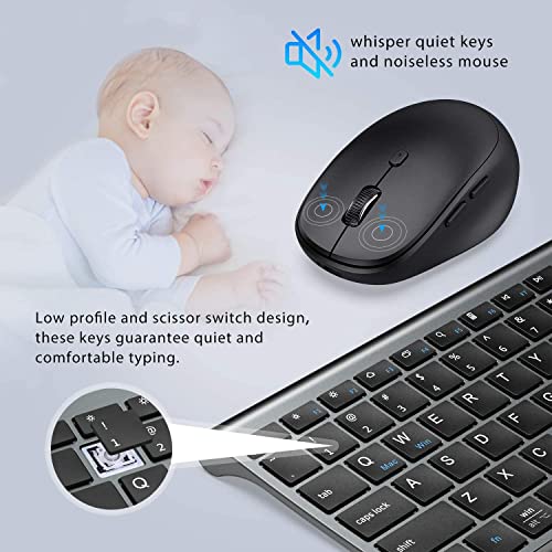 iClever Wireless Keyboard and Mouse DK03, Rechargeable Dual-Mode (Bluetooth+2.4G) Bluetooth Keyboard and Mouse Set, Ultra-Slim Multi-Device Keyboard for Mac, iPad, Apple, Android, Windows, Grey - Image 4