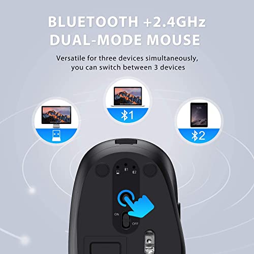 iClever Wireless Keyboard and Mouse DK03, Rechargeable Dual-Mode (Bluetooth+2.4G) Bluetooth Keyboard and Mouse Set, Ultra-Slim Multi-Device Keyboard for Mac, iPad, Apple, Android, Windows, Grey - Image 5
