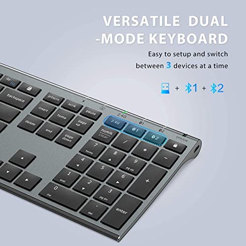 iClever Wireless Keyboard and Mouse DK03, Rechargeable Dual-Mode (Bluetooth+2.4G) Bluetooth Keyboard and Mouse Set, Ultra-Slim Multi-Device Keyboard for Mac, iPad, Apple, Android, Windows, Grey - Image 3