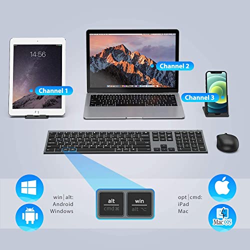 iClever Wireless Keyboard and Mouse DK03, Rechargeable Dual-Mode (Bluetooth+2.4G) Bluetooth Keyboard and Mouse Set, Ultra-Slim Multi-Device Keyboard for Mac, iPad, Apple, Android, Windows, Grey - Image 2
