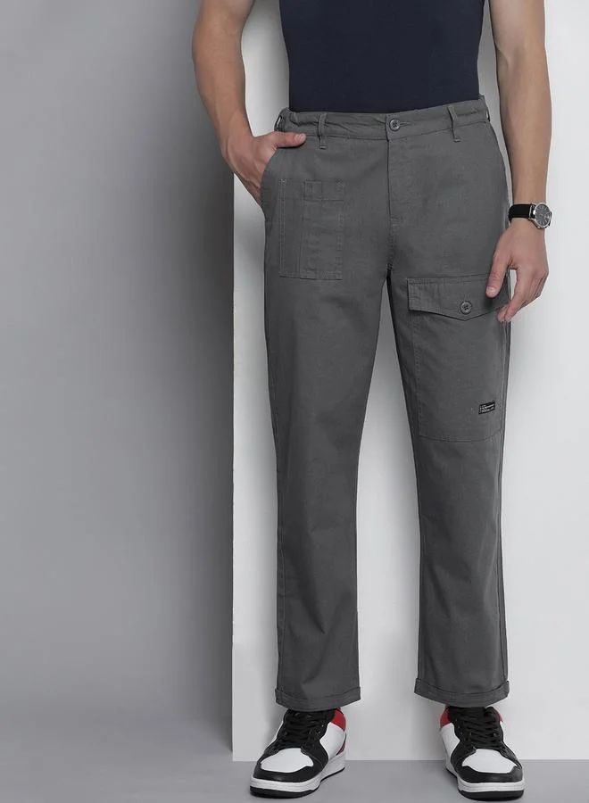 The Indian Garage Co The Indian Garage Co Men Grey Slim Fit Cargo Trousers