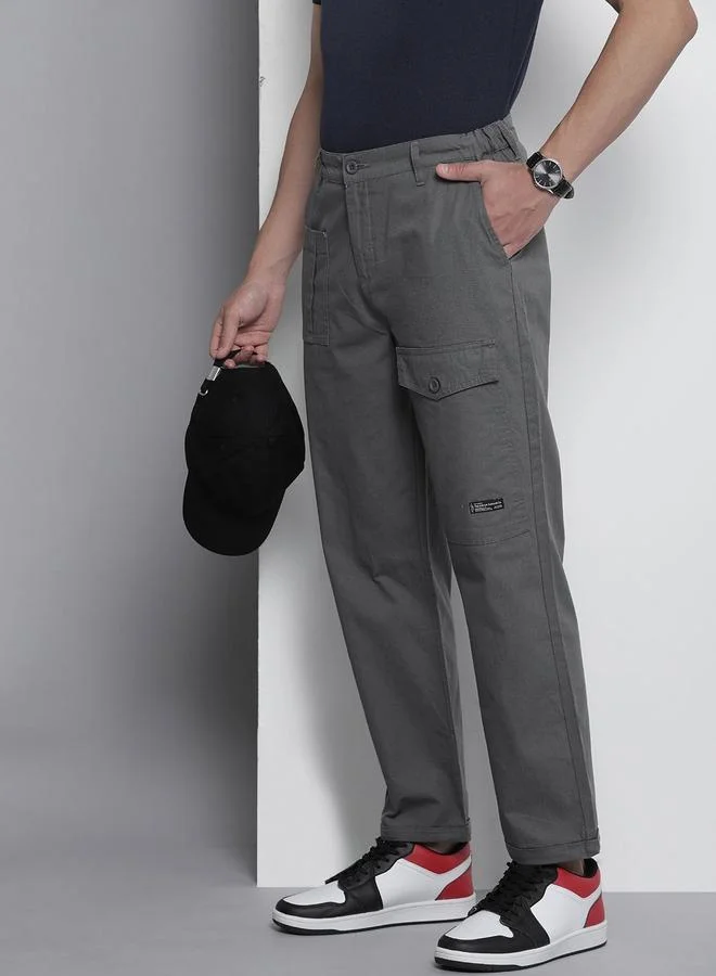 The Indian Garage Co The Indian Garage Co Men Grey Slim Fit Cargo Trousers