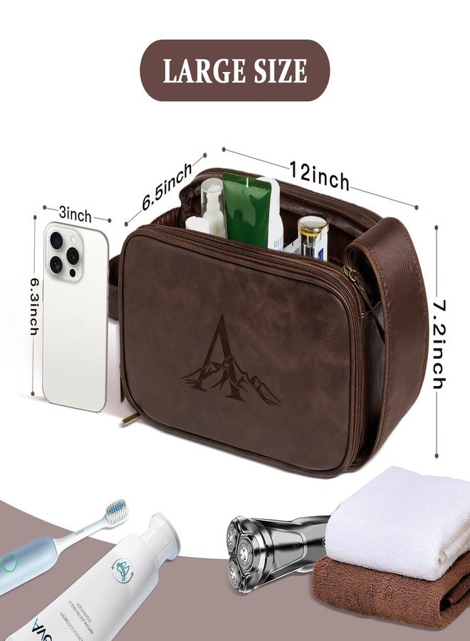 Janhavi Large Toiletry Bag For Men Waterproof, Groomsmen Gifts Personalized Leather Engraved Initials & Mountain, Mens Toiletry Travel Bag, Birthday Gifts For Men, Travel Tssentials (Dark Brown A) - Image 5