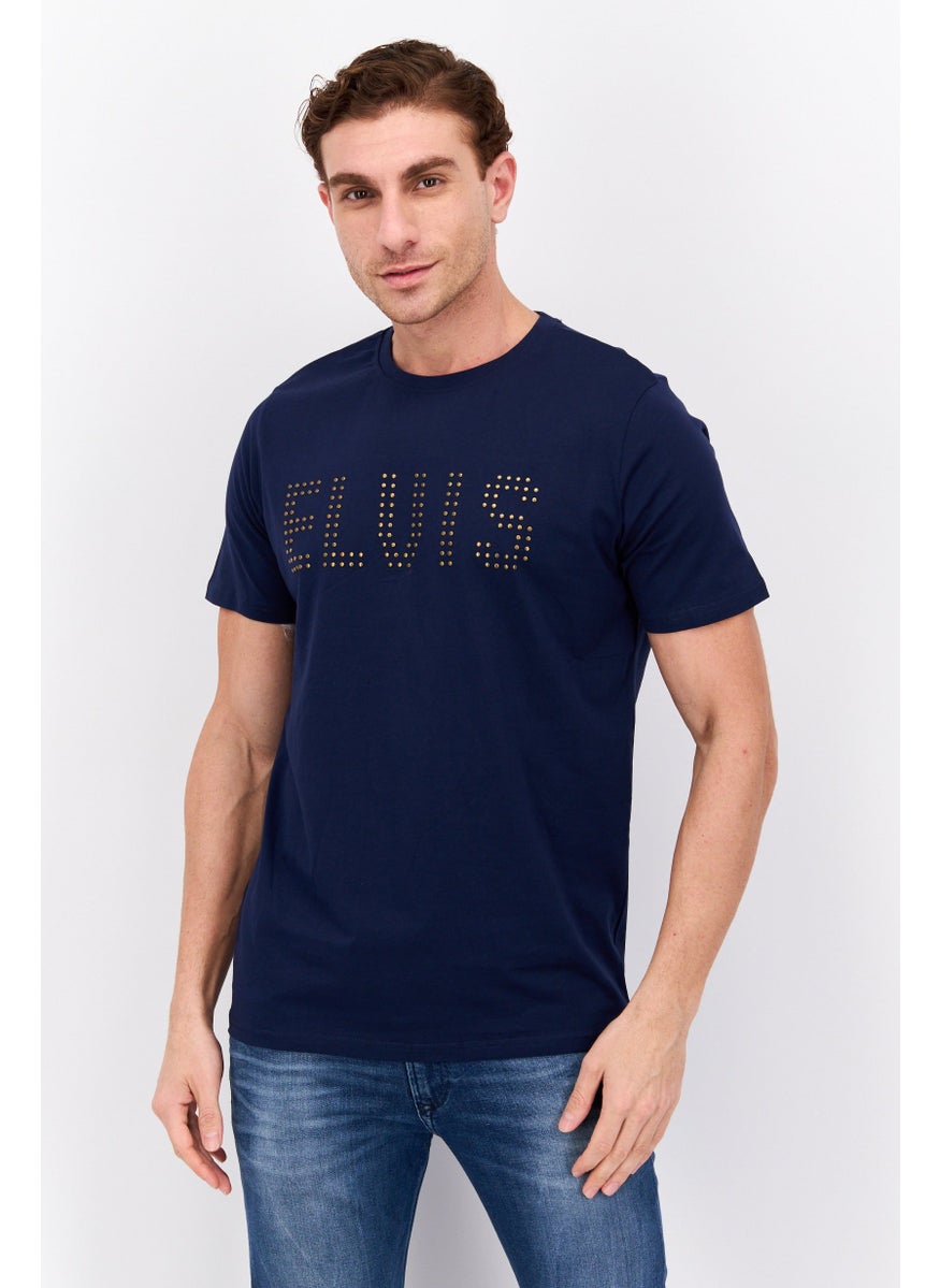ELVIS Men Crew Neck Short Sleeves Graphic Printed T-Shirt, Navy Blue  - Image 1