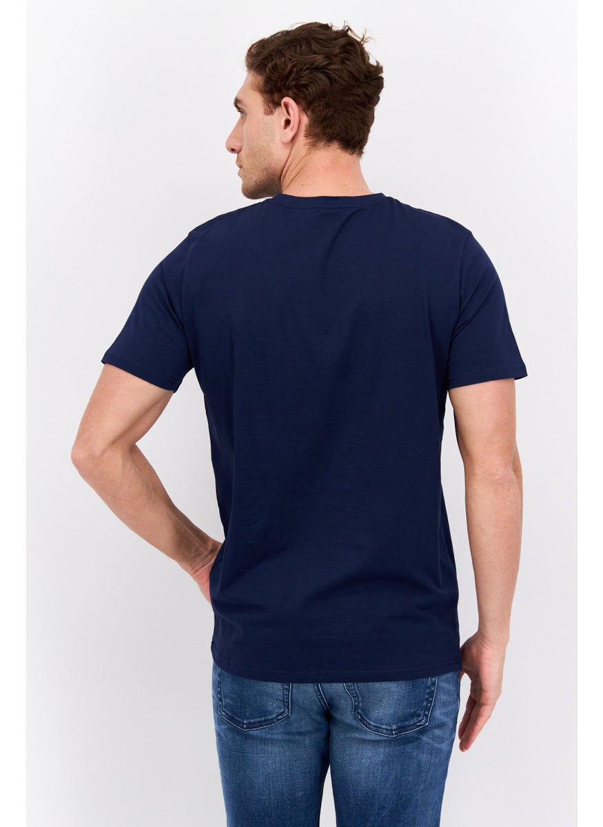 ELVIS Men Crew Neck Short Sleeves Graphic Printed T-Shirt, Navy Blue  - Image 3
