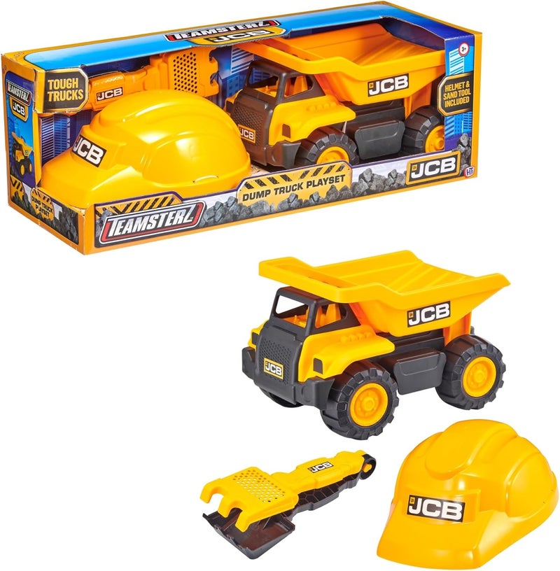 تيم ستيرز مجموعة ألعاب Teamsterz JCB 10 بوصة من شاحنة قلابة مع أدوات الرمل وخوذة هي لعبة تعليمية ممتعة مصممة للأطفال من عمر 3 سنوات فما فوق. - Image 1