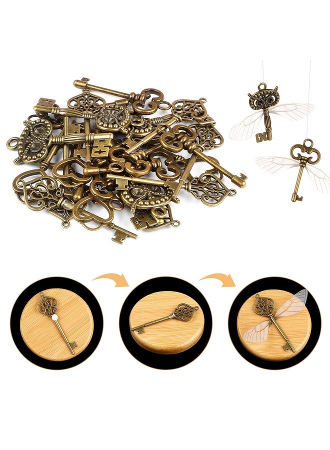SANNIX 30 Pcs Vintage Skeleton Keys Flying Keys With 30 Pairs Dragonfly Wings And 30 Yards Elastic String For Diy Birthday Party Halloween Decorations - Image 3