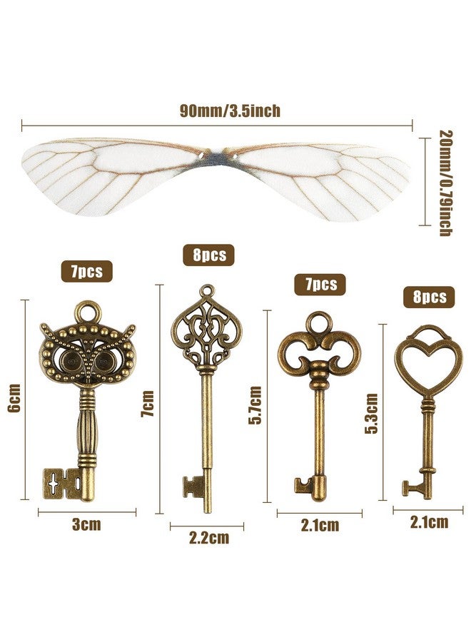SANNIX 30 Pcs Vintage Skeleton Keys Flying Keys With 30 Pairs Dragonfly Wings And 30 Yards Elastic String For Diy Birthday Party Halloween Decorations - Image 2