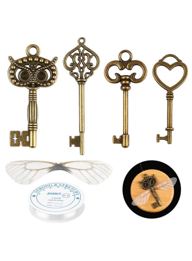 SANNIX 30 Pcs Vintage Skeleton Keys Flying Keys With 30 Pairs Dragonfly Wings And 30 Yards Elastic String For Diy Birthday Party Halloween Decorations - Image 1