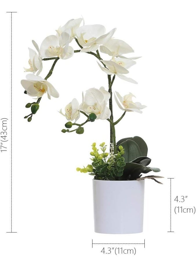 White Artificial Orchid Plant in Pot, Faux Butterfly Orchids Flower for Home Office Decoration, 17" (43cm) - Image 2