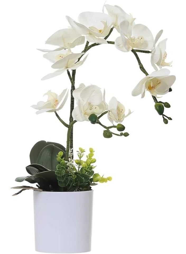 White Artificial Orchid Plant in Pot, Faux Butterfly Orchids Flower for Home Office Decoration, 17" (43cm) - Image 1