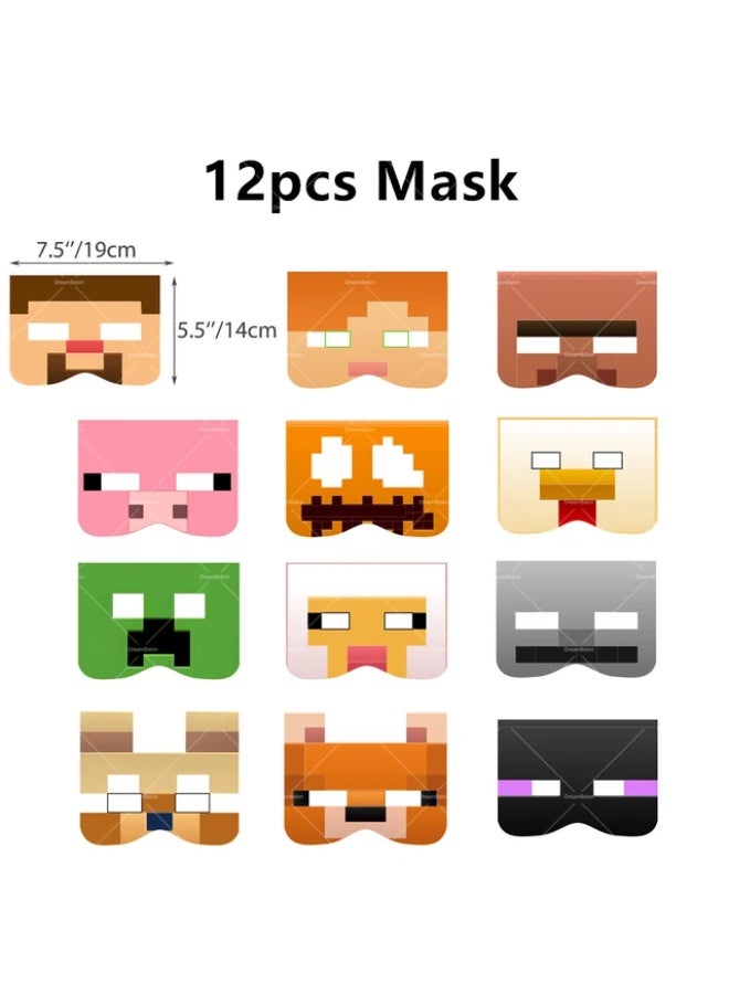 Pixel Party masks , face mask birthday party (12 pieces )
