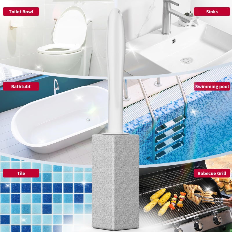 W&E Choice حجر الخفاف من W&E Choice عبوة 4 قطع، حجر خفاف لتنظيف حوض الاستحمام مع مقبض طويل جداً، فرشاة مرحاض لتنظيف المراحيض، أحواض الاستحمام، الشوايات، حمامات السباحة، الأحواض - Image 4