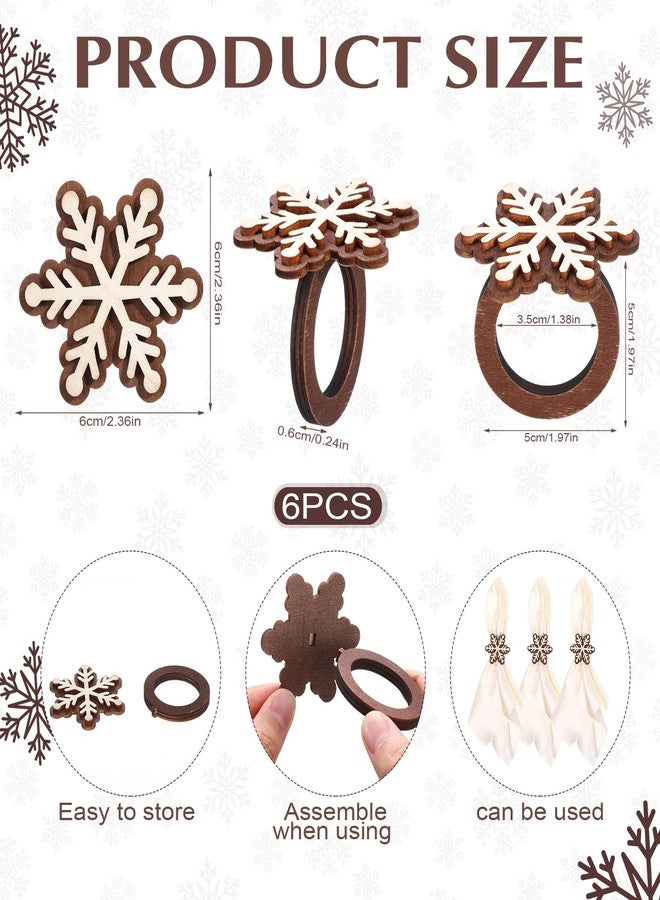 Willinglong 6 Pcs Wooden Christmas Napkin Rings 3D Snowflake Napkin Holders Walnut Wood Brown Handmade for Holiday Thanksgiving Xmas Winter Birthday Banquet Dinning Table Decorations - Image 3