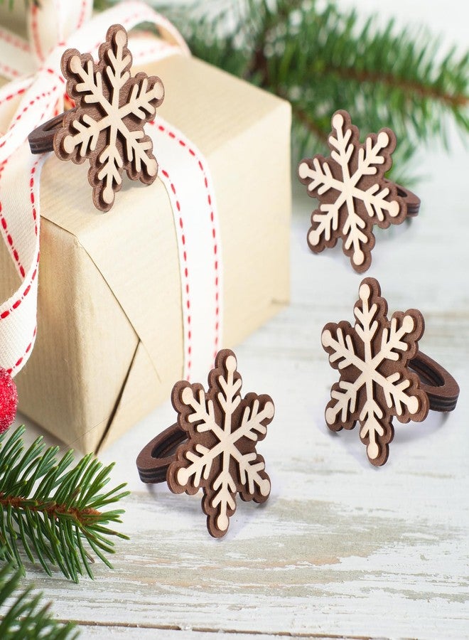 Willinglong 6 Pcs Wooden Christmas Napkin Rings 3D Snowflake Napkin Holders Walnut Wood Brown Handmade for Holiday Thanksgiving Xmas Winter Birthday Banquet Dinning Table Decorations - Image 5