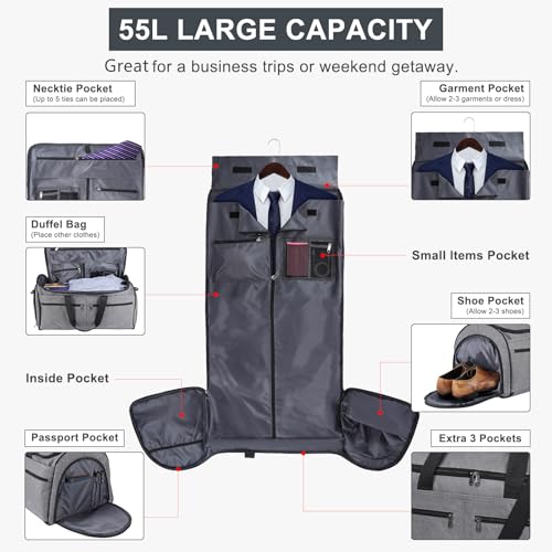 Bukere Rolling Garment Bag, Travel Garment Duffle Bag with Wheels, Carry on 3 in 1 Suit Luggage Bag with Detachable Trolley for Men Women Business Weekender - Image 4