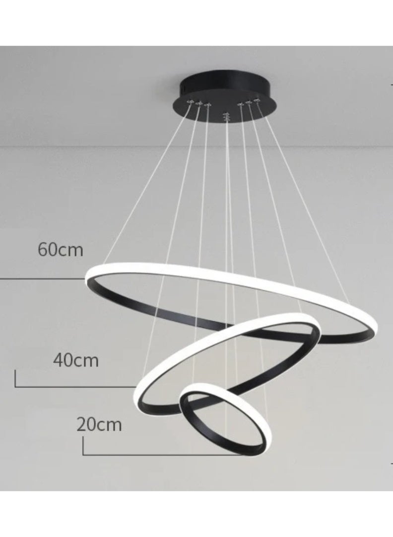 AL THURAYAT Luxurious and modern 60cm LED chandelier with three black-colored circular LED rings, offering three lighting colors, made from high-quality materials, with remote control.(Black color) - Image 3