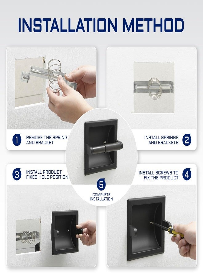 BWE Matte Black Recessed Toilet Paper Holder Toilet Paper Holder Wall Mount Stainless Steel Toilet Paper Roll Holder Bathroom Accessories with Toilet Paper Holder Replacement Rod - Image 5