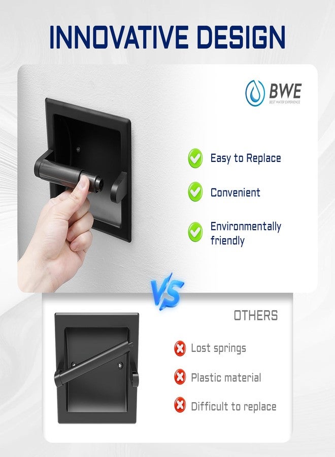 BWE Matte Black Recessed Toilet Paper Holder Toilet Paper Holder Wall Mount Stainless Steel Toilet Paper Roll Holder Bathroom Accessories with Toilet Paper Holder Replacement Rod - Image 4