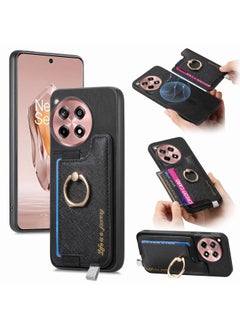 erorex For OnePlus Ace 3 5G / 12R 5G Retro Magsafe Cross Leather Ring Holder Card Bag Phone Case(Black) 